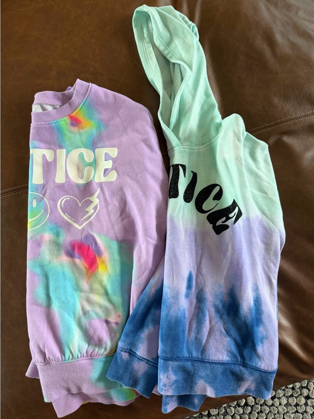 Justice Tie-Dye Hoodie & Sweatshirt in Lavender, Mint, Blue